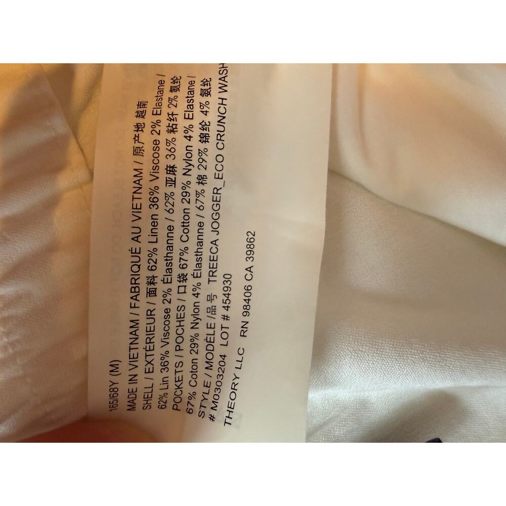 Theory Treeca Eco Crunch Wash White Linen Blend Drawstring Cropped Pants Women M - Picture 6 of 9